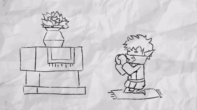 a drawing of a person kneeling in front of a fireplace with a dollar sign in the background