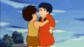 a boy and a girl hugging each other in a cartoon