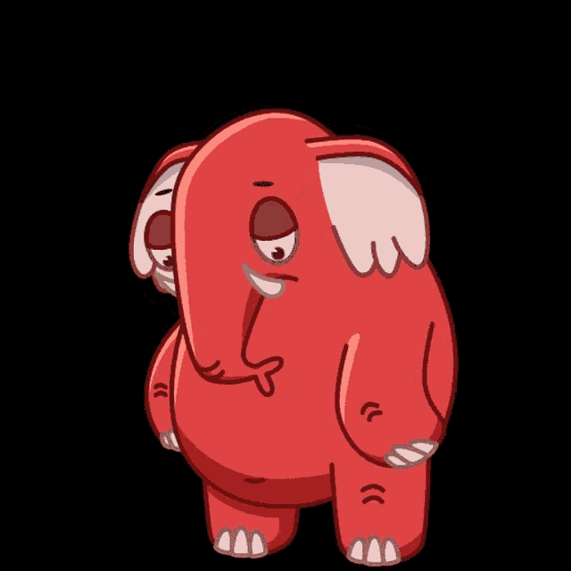 a cartoon drawing of a red elephant flexing his muscles