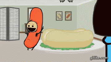 a cartoon of a sausage and a hot dog with giflike.com in the corner