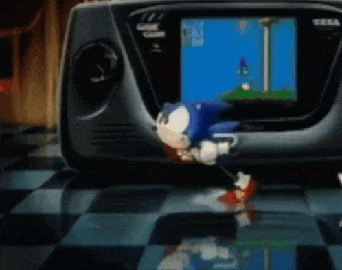 sonic the hedgehog is playing a game on a sega game console