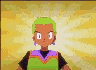 a cartoon character with green hair is standing next to another cartoon character