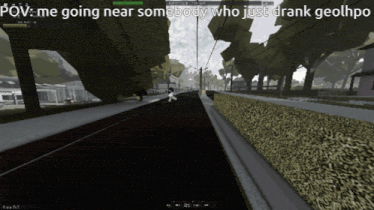 a screenshot of a video game with the words " me going near somebody who just drank geolhpo "
