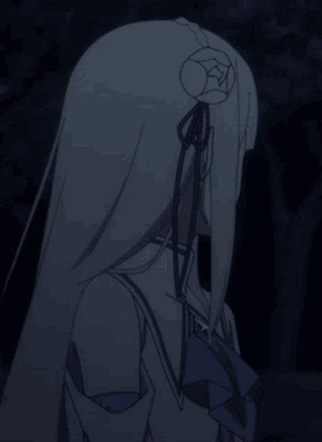a drawing of a girl with long white hair and purple eyes