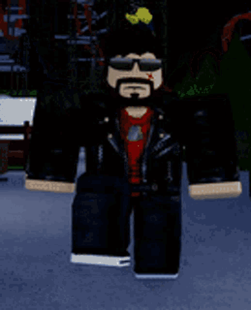 a cartoon character with a beard is wearing sunglasses and a black jacket