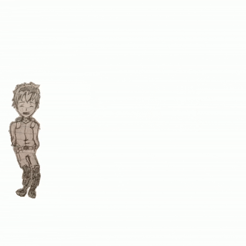 a black and white drawing of a person with a very long tail