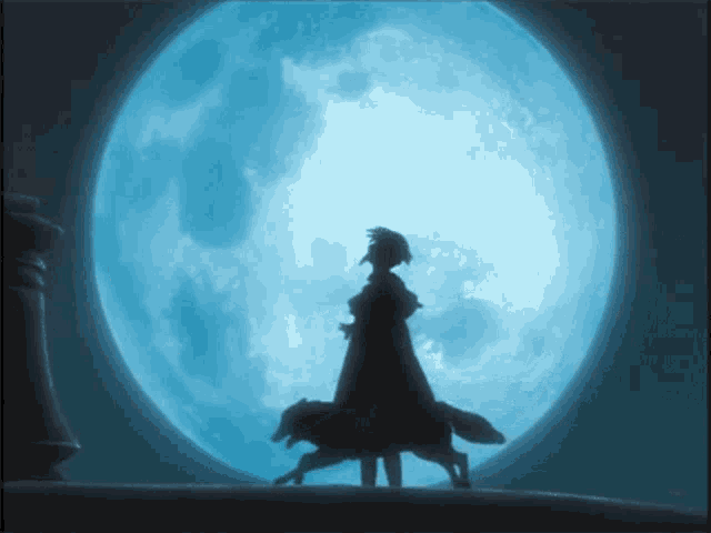 a person standing in front of a full moon