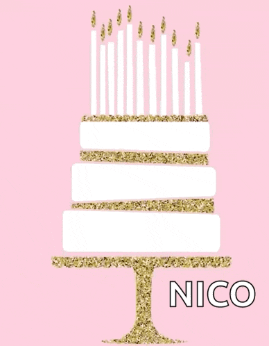 a birthday card for nico with a cake with candles