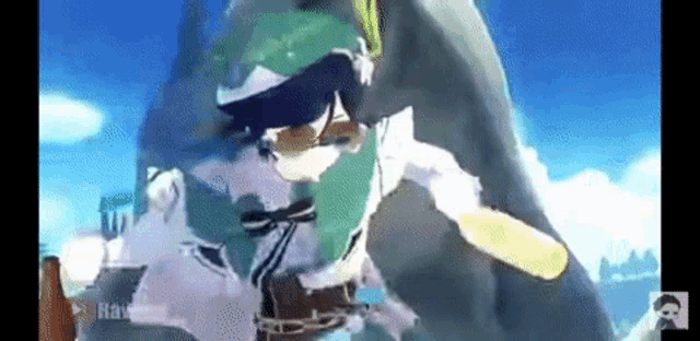 a cartoon character is flying through the air in a video game while holding a sword .