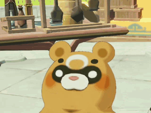 a cartoon bear with a circle in the middle of its face