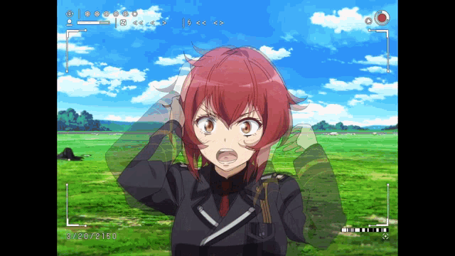 a picture of a girl with red hair and the date 3/20/2153