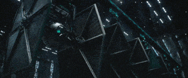 a futuristic space ship with a green light on the side