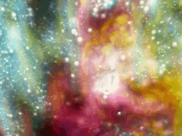a painting of a colorful background with white dots