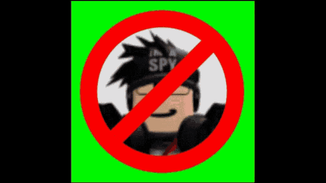 a cartoon character with a hat that says i 'm a spy is in a red circle with a cross through it