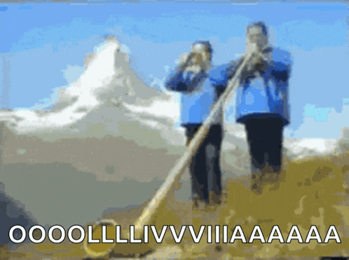 a blurred image of two people playing instruments with the words oooolllivvviiiaaaa written below them