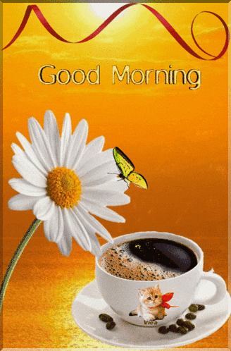 a good morning card with a cup of coffee