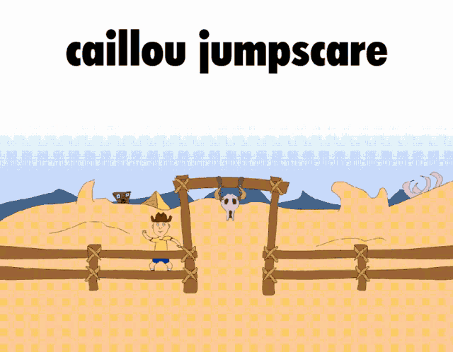 a cartoon of caillou jumpscare with a cowboy