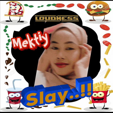 a picture of a woman surrounded by food and the words slay