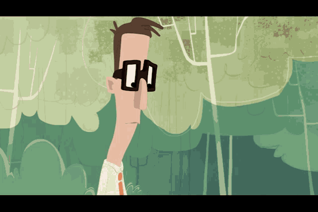 a cartoon drawing of a man wearing glasses and a tie with the numbers 00 on his face