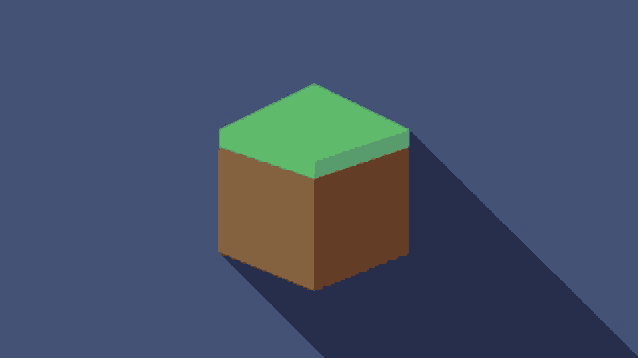 a brown and green cube with a long shadow