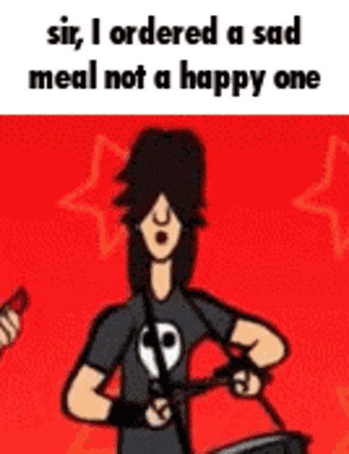 a cartoon of a man holding a guitar and a drum .