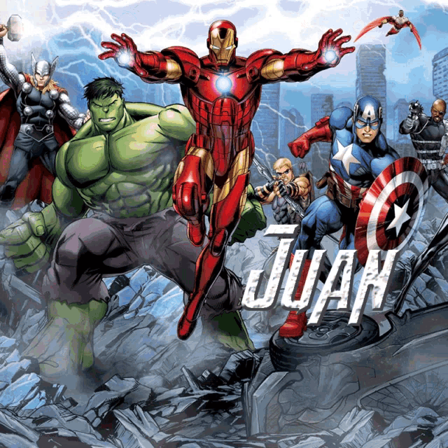 a poster of the avengers with the name juan