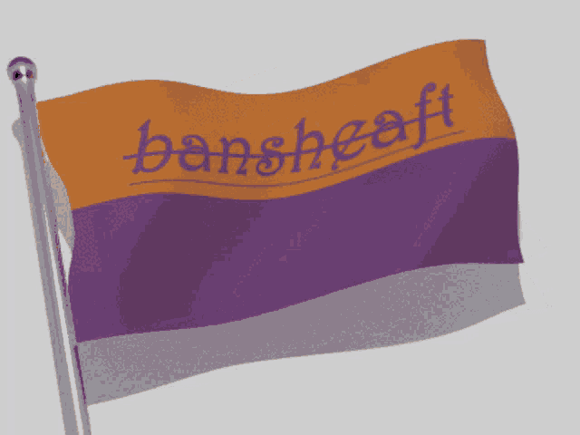 a purple and orange flag that says bansheeft on it