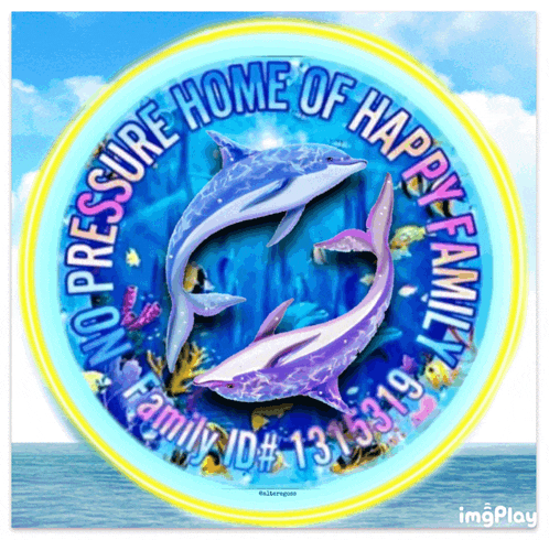 a picture of two dolphins with the words no pressure home of happy family