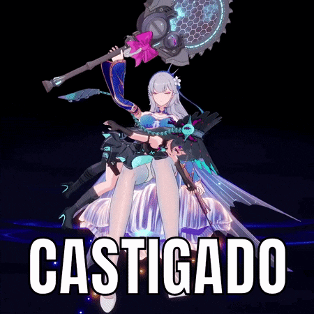 a video game character holding a large axe and the word castigado below her