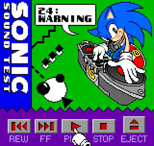 a pixel art of sonic the hedgehog playing a sound test game