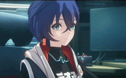 a girl with blue hair is wearing a shirt that says ' aoi ' on it