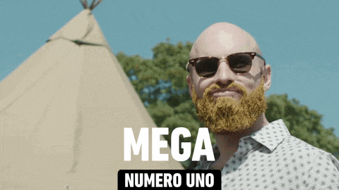 a man with a beard wearing sunglasses and a mega number uno sign