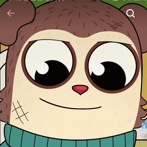 a close up of a cartoon character 's face with a red nose