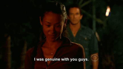 a woman says " i was genuine with you guys " while a man stands behind her