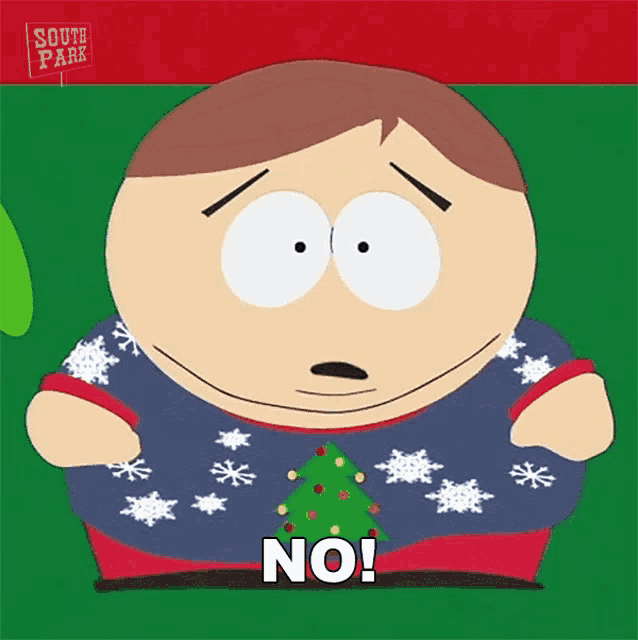 a cartoon character from south park is wearing an ugly christmas sweater