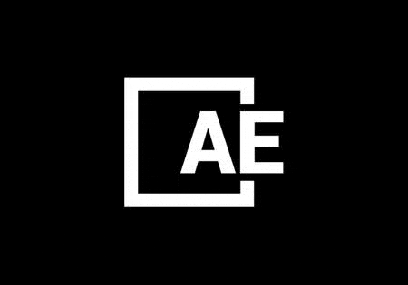 the letter ae is written in a white square on a black background .