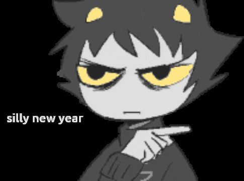 a drawing of a girl with yellow eyes and the words silly new year