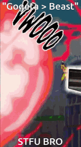 a screen shot of a video game that says gogeta > beast stfu bro