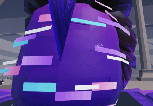 a computer generated image of a purple object with a target in the middle