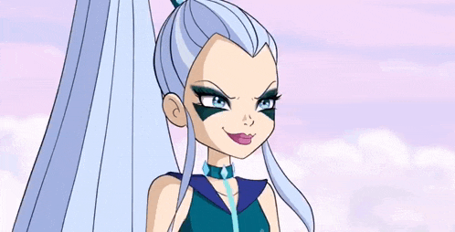 a cartoon character with a ponytail and a choker