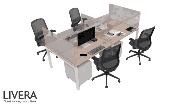a rendering of an office cubicle with the words " great spaces cool offices "