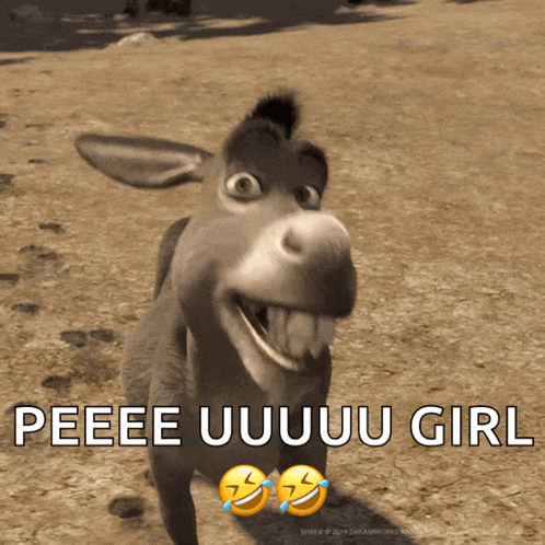 a picture of a donkey with a caption that says peeee uuuu girl