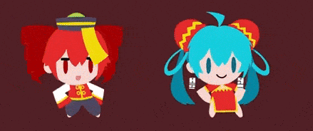 a red and a blue cartoon character are standing next to each other on a dark background .