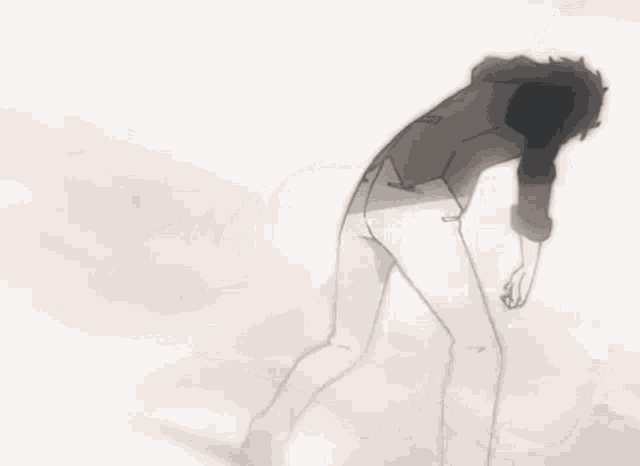 a black and white drawing of a person standing on their knees .
