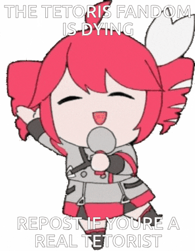a cartoon of a girl singing into a microphone with the words " the tetori 's fandom is dying "