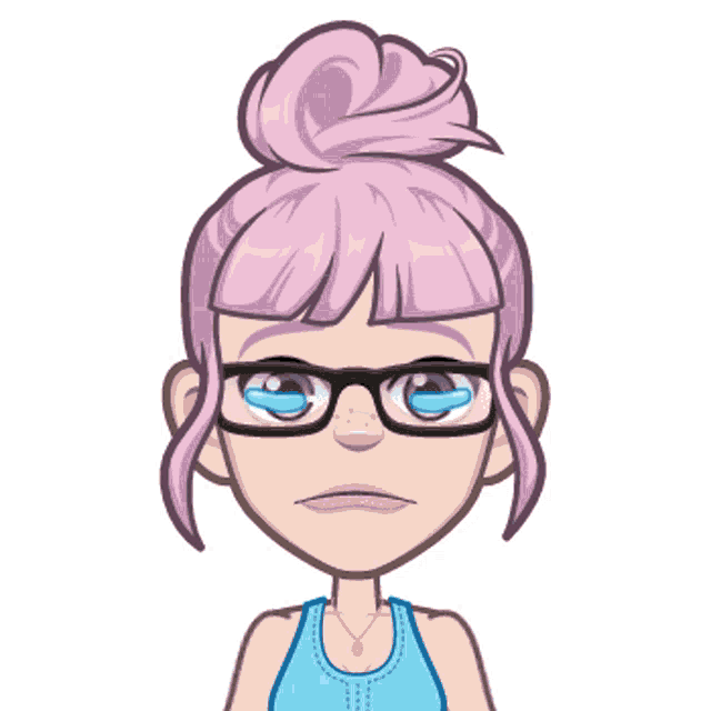 a cartoon girl with pink hair and glasses is crying with water coming out of her eyes