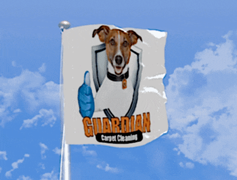 a flag that says guardian carpet cleaning with a dog on it