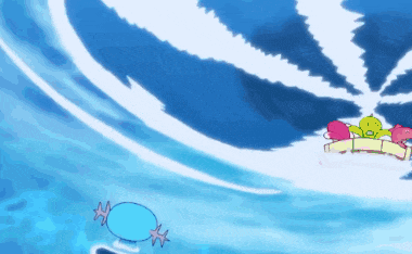 a cartoon drawing of a blue circle with stars on it in the water
