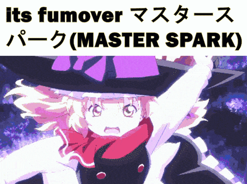 a picture of a girl with a purple hat and the words " its fumover master spark "