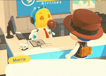 a cartoon character named morris is standing at a desk